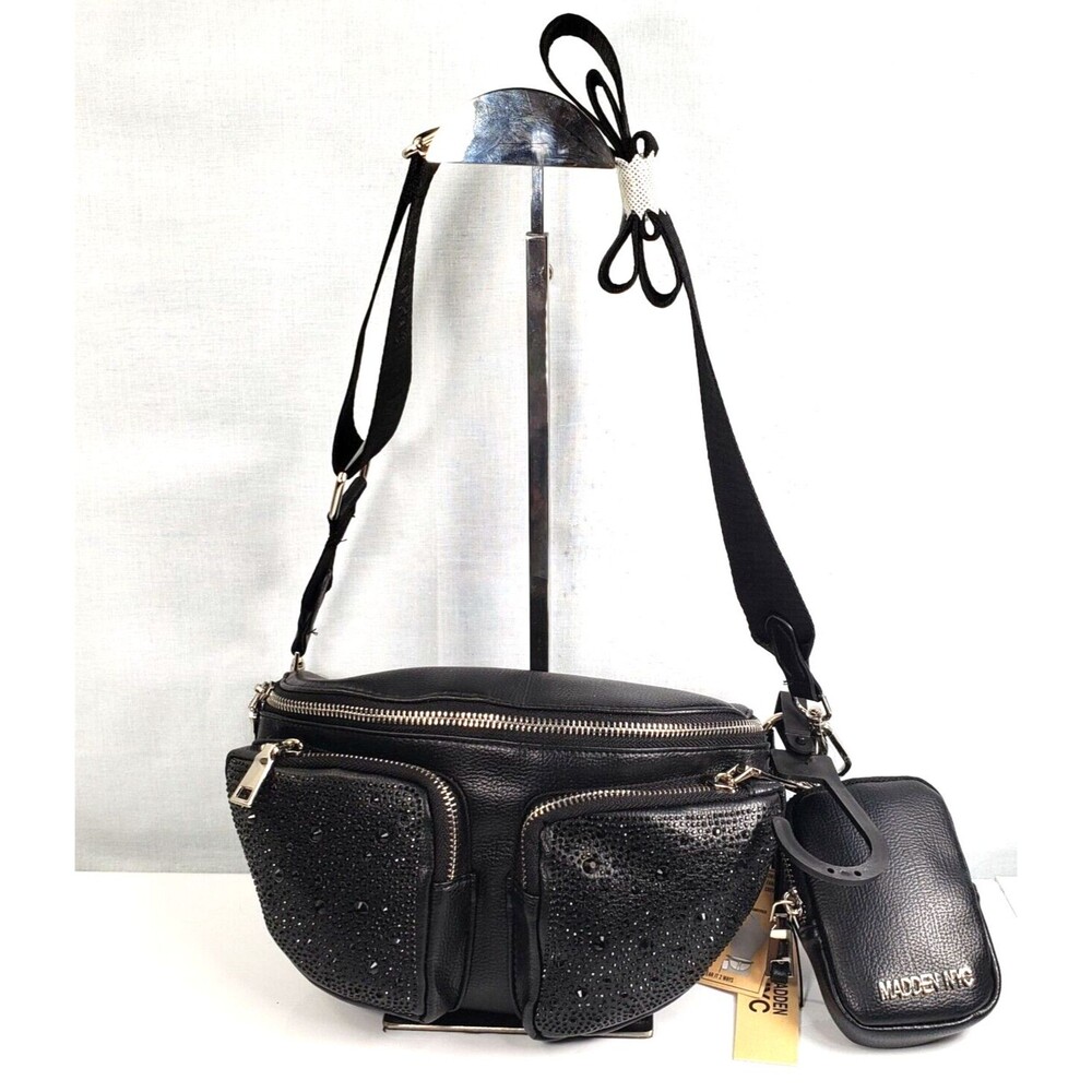 Madden NYC Womens Embellished Multi Pocket Fannypack Crossbody W/Pouch Black New